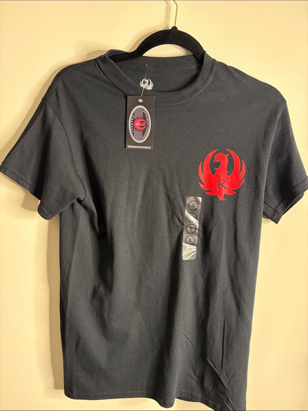 Black Short-Sleeve Tee with Red Phoenix Emblem